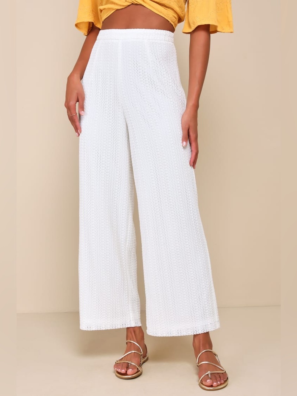 Lulus Exceptional Bliss White Crochet Lace High-Rise Pants XS - Picture 2 of 12